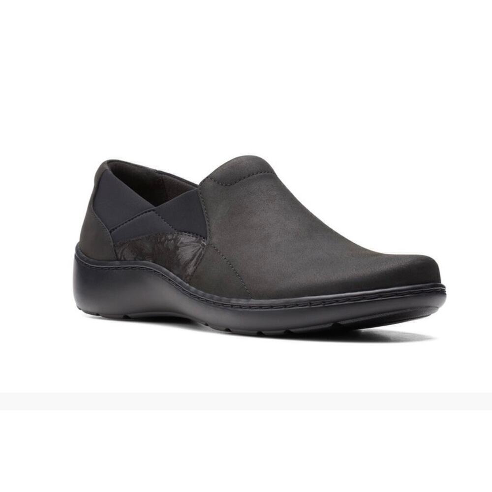 Clarks Women Black Cora Lilac Shoes, Size 10